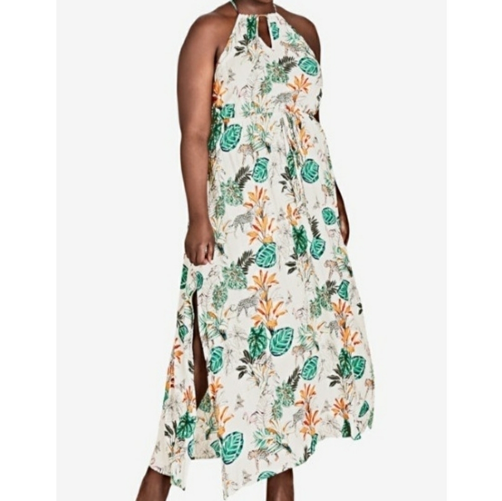 City Chic Maxi Jungle Halter Style Dress Size 20